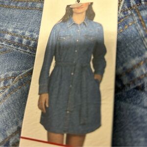Wrangler Blue Long Sleeve Notched Collar Shirt Dress